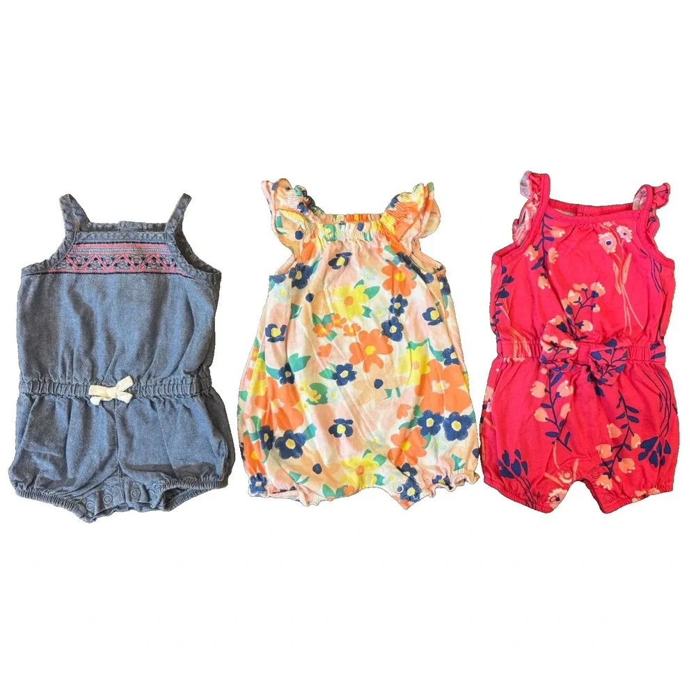 Carters Baby Girl Clothes Lot 3 Months Rompers‎ One Piece Outfits Summer Flowers